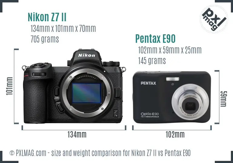 Nikon Z7 II vs Pentax E90 size comparison