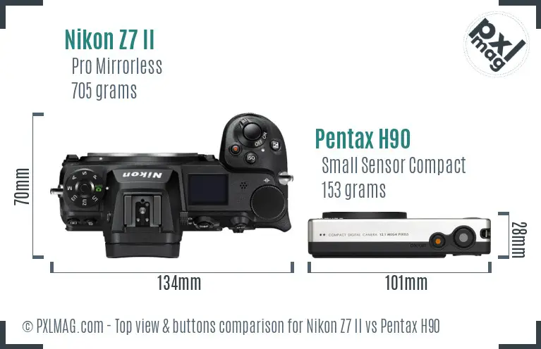 Nikon Z7 II vs Pentax H90 top view buttons comparison