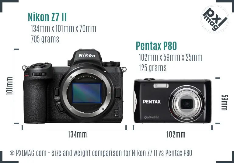 Nikon Z7 II vs Pentax P80 size comparison