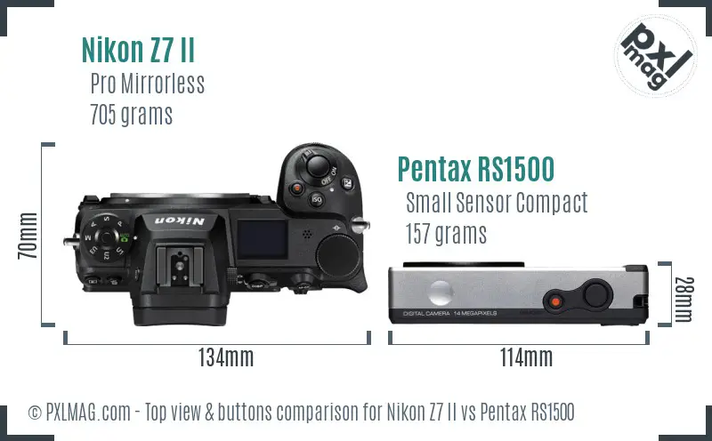 Nikon Z7 II vs Pentax RS1500 top view buttons comparison