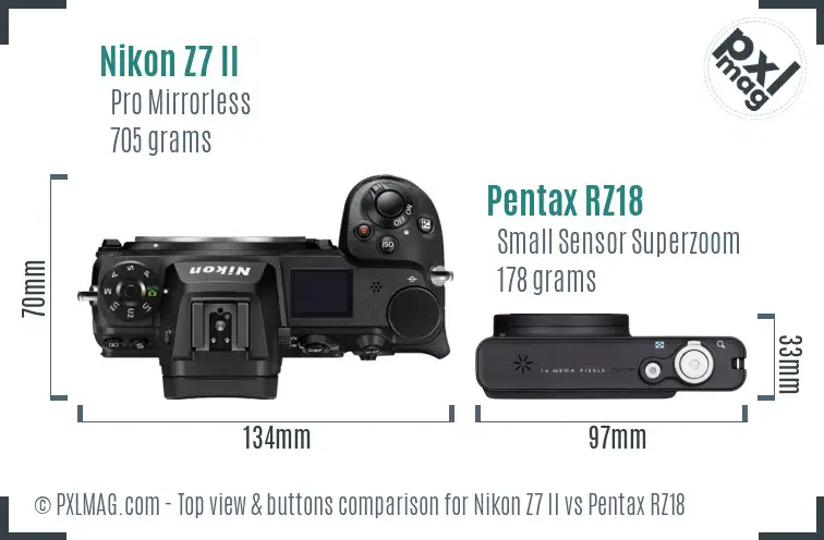 Nikon Z7 II vs Pentax RZ18 top view buttons comparison