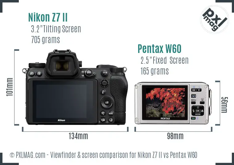 Nikon Z7 II vs Pentax W60 Screen and Viewfinder comparison