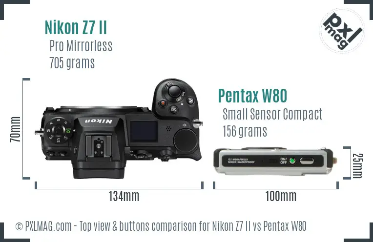 Nikon Z7 II vs Pentax W80 top view buttons comparison