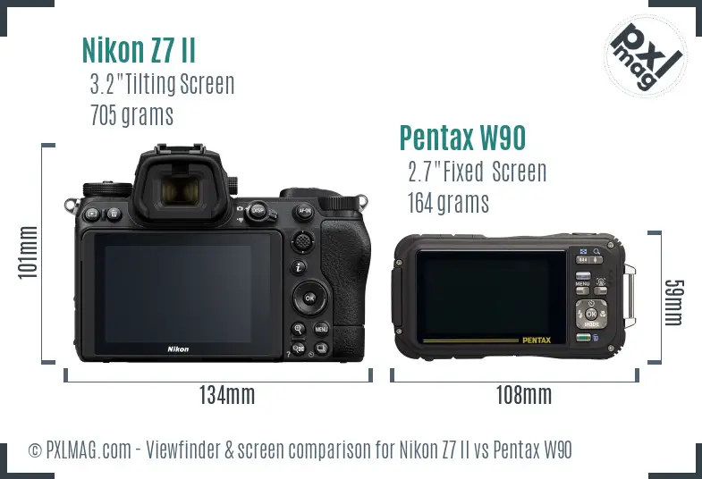 Nikon Z7 II vs Pentax W90 Screen and Viewfinder comparison