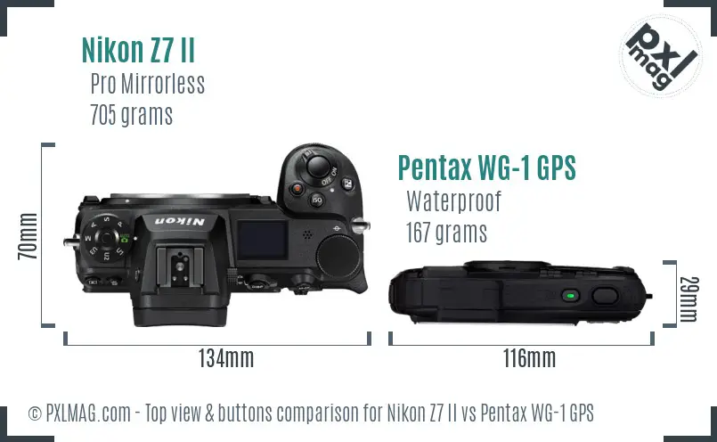 Nikon Z7 II vs Pentax WG-1 GPS top view buttons comparison