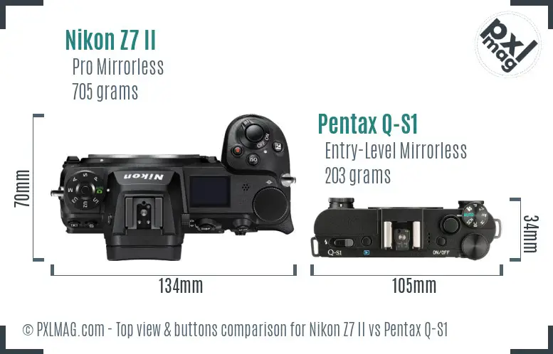 Nikon Z7 II vs Pentax Q-S1 top view buttons comparison