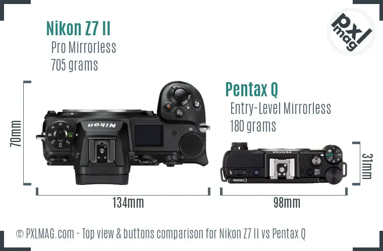 Nikon Z7 II vs Pentax Q top view buttons comparison