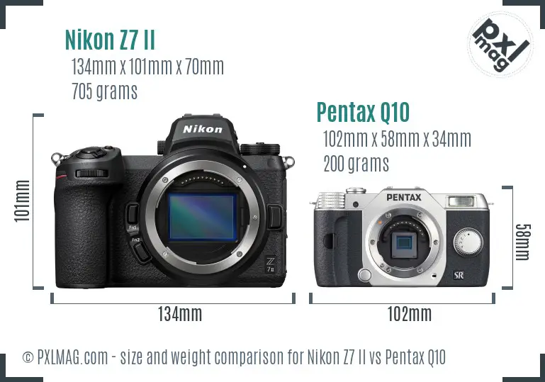 Nikon Z7 II vs Pentax Q10 size comparison