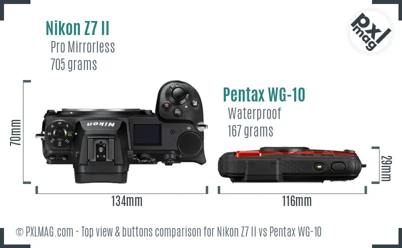 Nikon Z7 II vs Pentax WG-10 top view buttons comparison Nikon Z7 II vs Pentax WG-10 top view buttons comparison