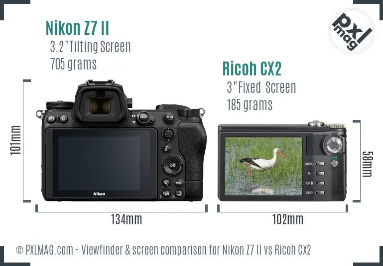 Nikon Z7 II vs Ricoh CX2 Screen and Viewfinder comparison