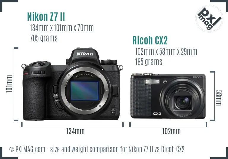 Nikon Z7 II vs Ricoh CX2 size comparison