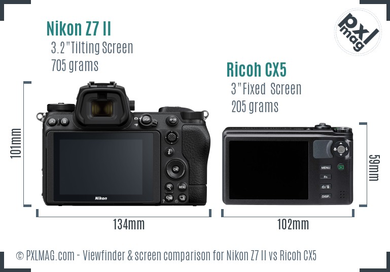Nikon Z7 II vs Ricoh CX5 Screen and Viewfinder comparison