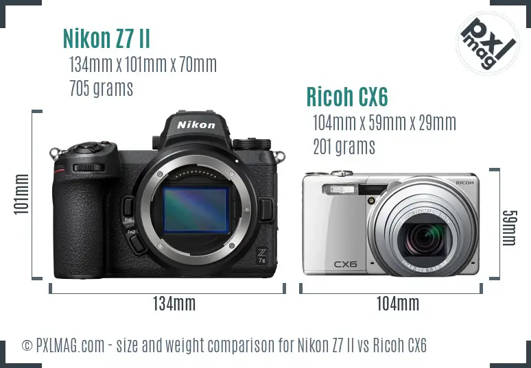 Nikon Z7 II vs Ricoh CX6 size comparison