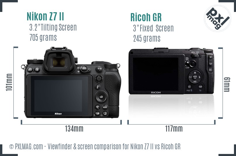 Nikon Z7 II vs Ricoh GR Screen and Viewfinder comparison