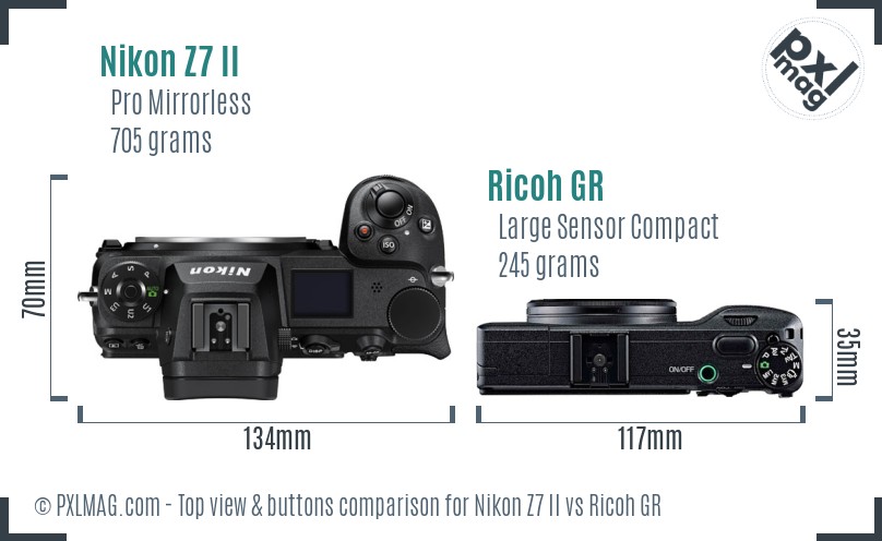 Nikon Z7 II vs Ricoh GR top view buttons comparison