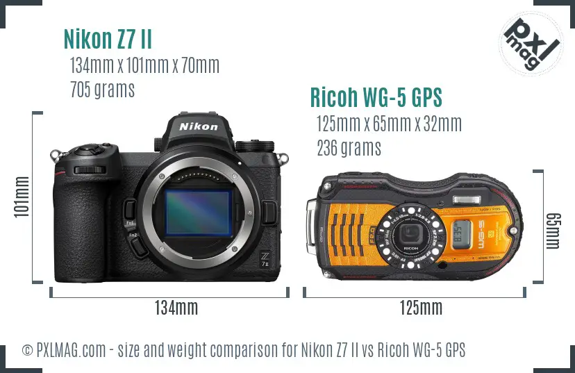 Nikon Z7 II vs Ricoh WG-5 GPS size comparison Nikon Z7 II vs Ricoh WG-5 GPS size comparison