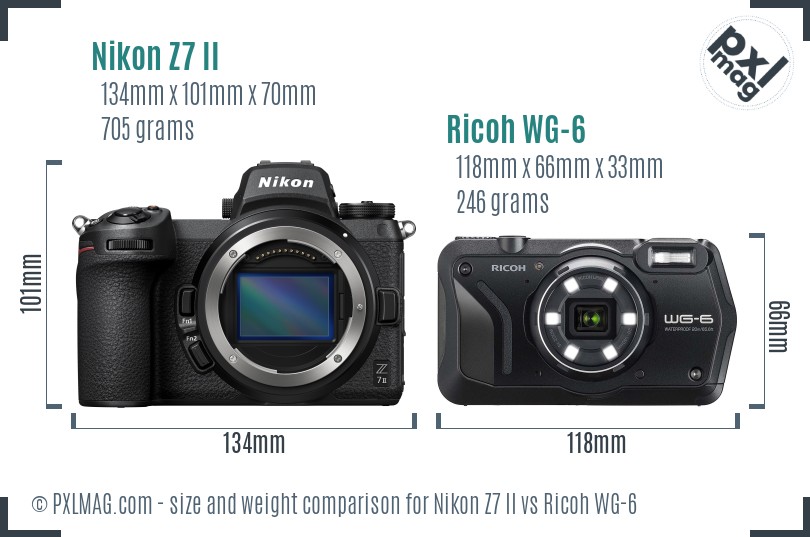 Nikon Z7 II vs Ricoh WG-6 size comparison