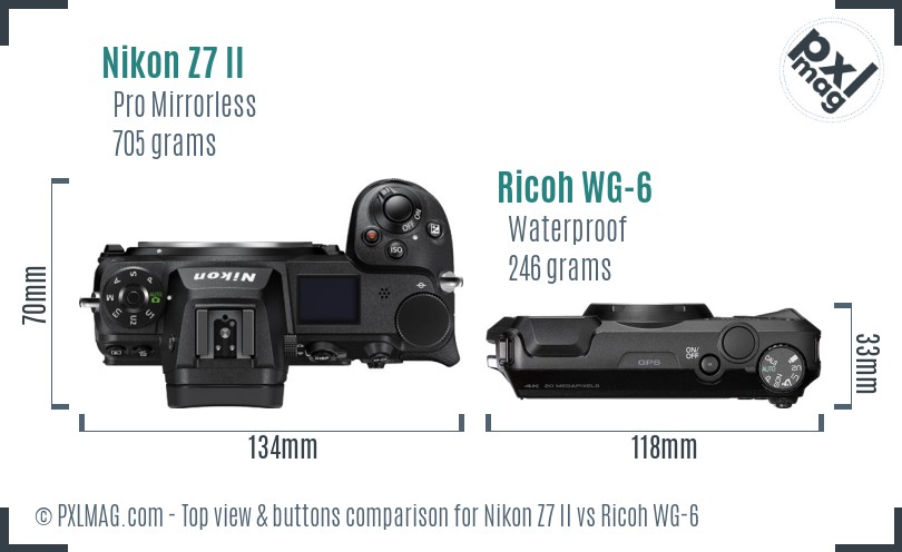 Nikon Z7 II vs Ricoh WG-6 top view buttons comparison