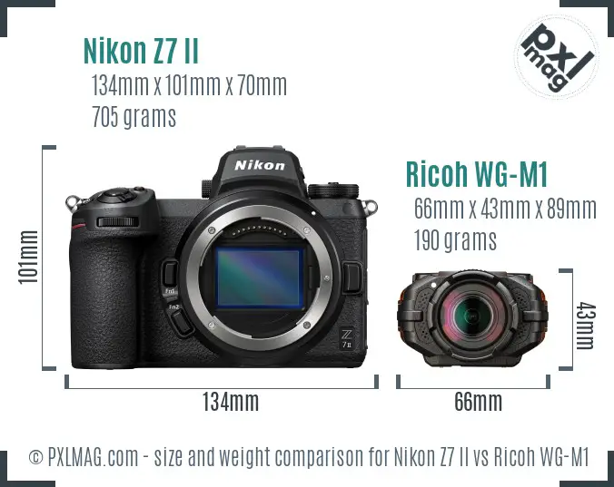 Nikon Z7 II vs Ricoh WG-M1 size comparison