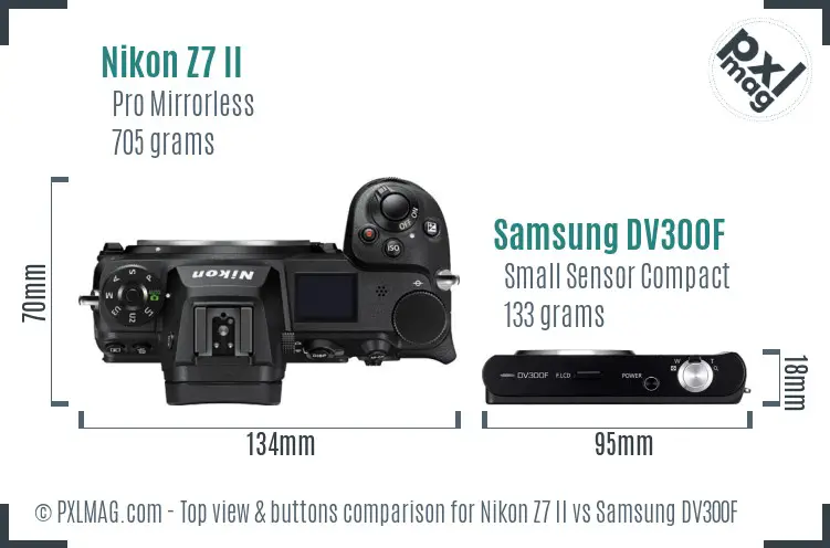 Nikon Z7 II vs Samsung DV300F top view buttons comparison