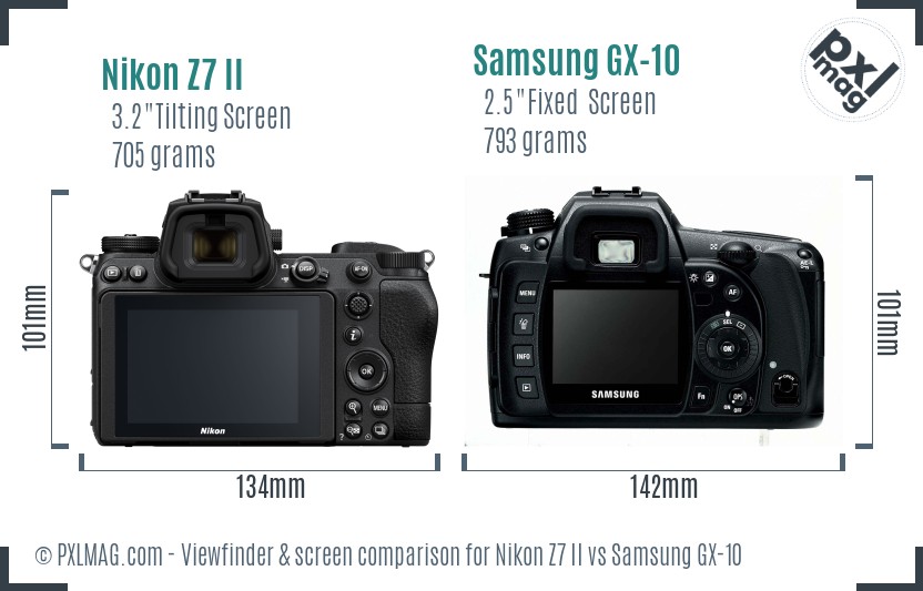 Nikon Z7 II vs Samsung GX-10 Screen and Viewfinder comparison
