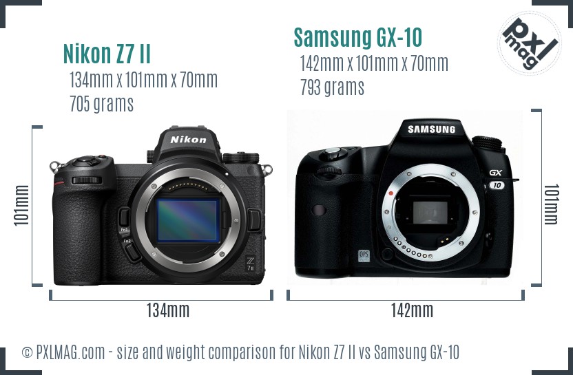 Nikon Z7 II vs Samsung GX-10 size comparison Nikon Z7 II vs Samsung GX-10 size comparison