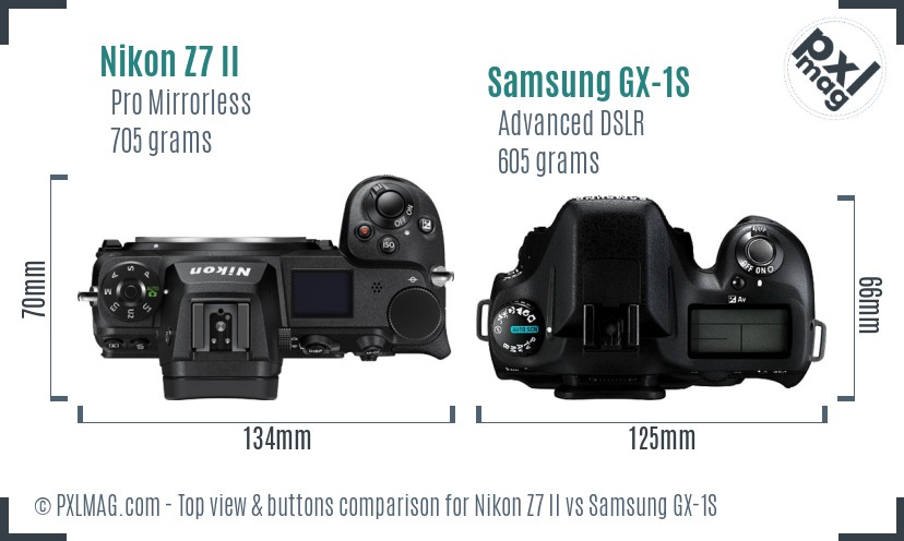 Nikon Z7 II vs Samsung GX-1S top view buttons comparison