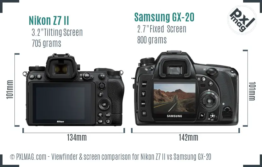 Nikon Z7 II vs Samsung GX-20 Screen and Viewfinder comparison