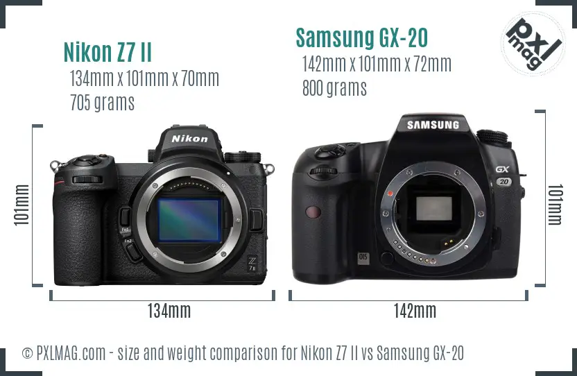 Nikon Z7 II vs Samsung GX-20 size comparison