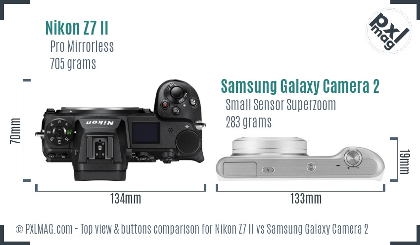 Nikon Z7 II vs Samsung Galaxy Camera 2 top view buttons comparison