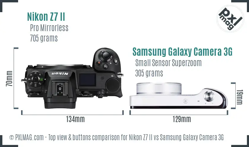 Nikon Z7 II vs Samsung Galaxy Camera 3G top view buttons comparison