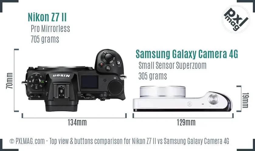 Nikon Z7 II vs Samsung Galaxy Camera 4G top view buttons comparison