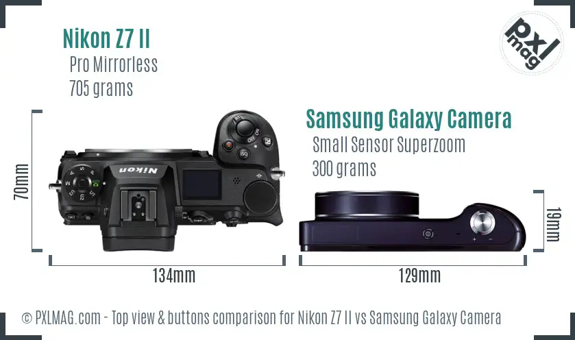 Nikon Z7 II vs Samsung Galaxy Camera top view buttons comparison