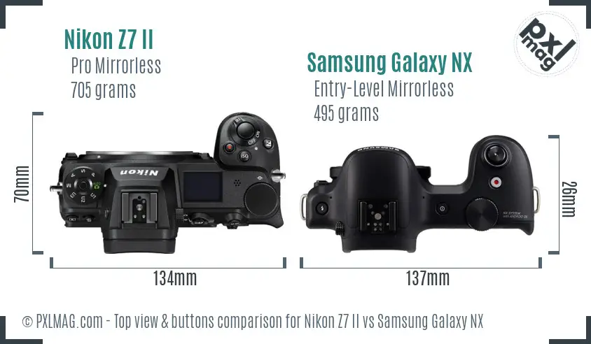 Nikon Z7 II vs Samsung Galaxy NX top view buttons comparison