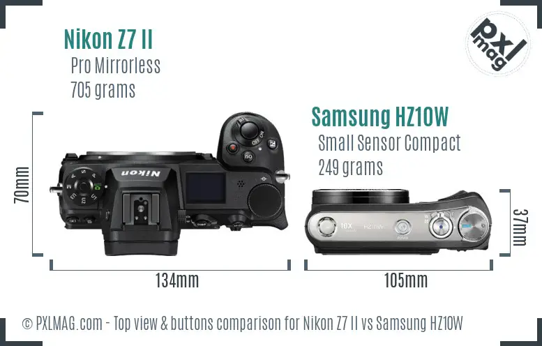 Nikon Z7 II vs Samsung HZ10W top view buttons comparison