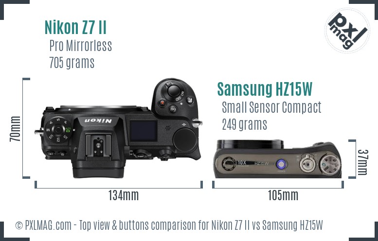 Nikon Z7 II vs Samsung HZ15W top view buttons comparison