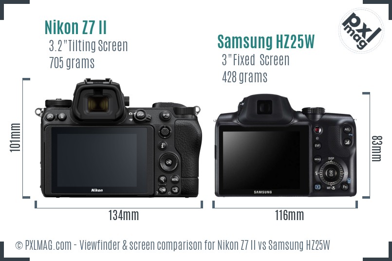 Nikon Z7 II vs Samsung HZ25W Screen and Viewfinder comparison