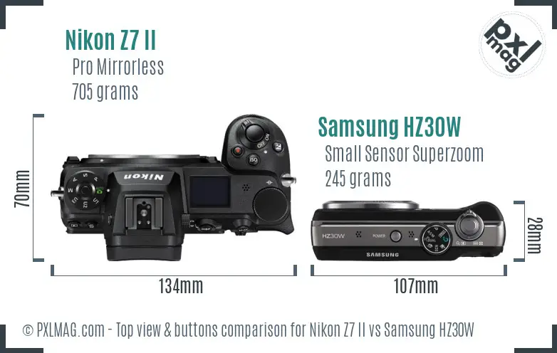 Nikon Z7 II vs Samsung HZ30W top view buttons comparison