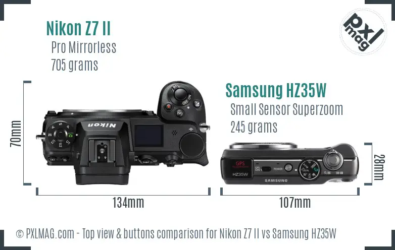 Nikon Z7 II vs Samsung HZ35W top view buttons comparison