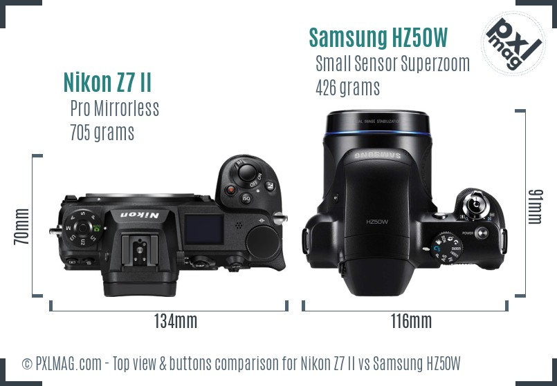 Nikon Z7 II vs Samsung HZ50W top view buttons comparison
