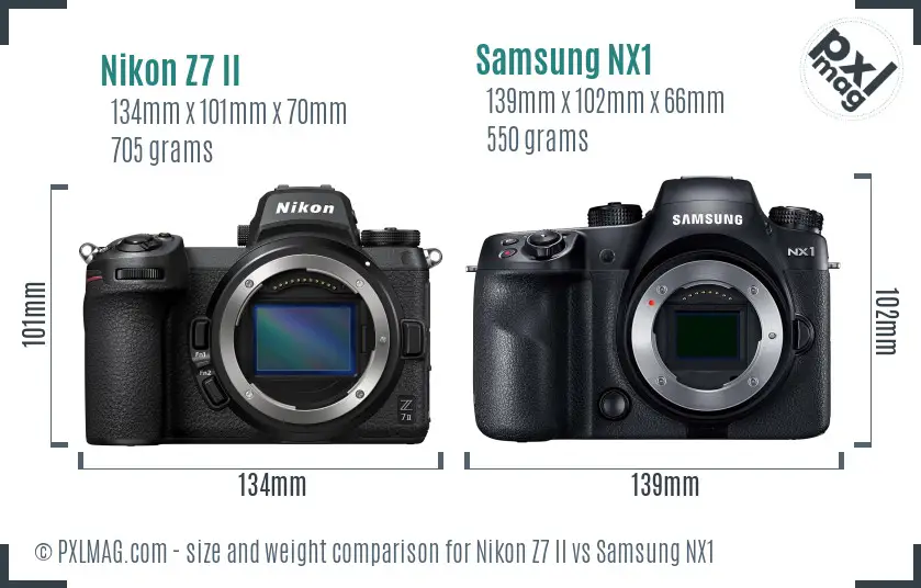 Nikon Z7 II vs Samsung NX1 size comparison