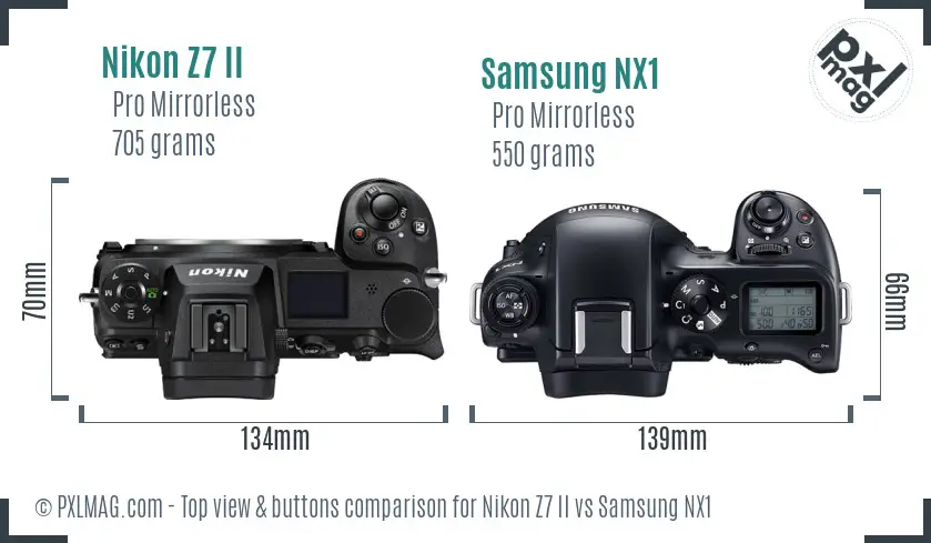Nikon Z7 II vs Samsung NX1 top view buttons comparison