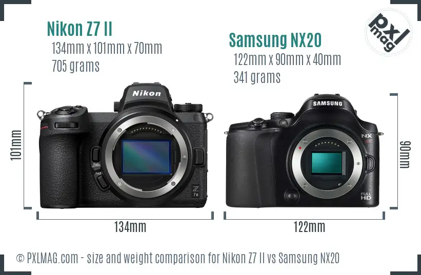 Nikon Z7 II vs Samsung NX20 size comparison