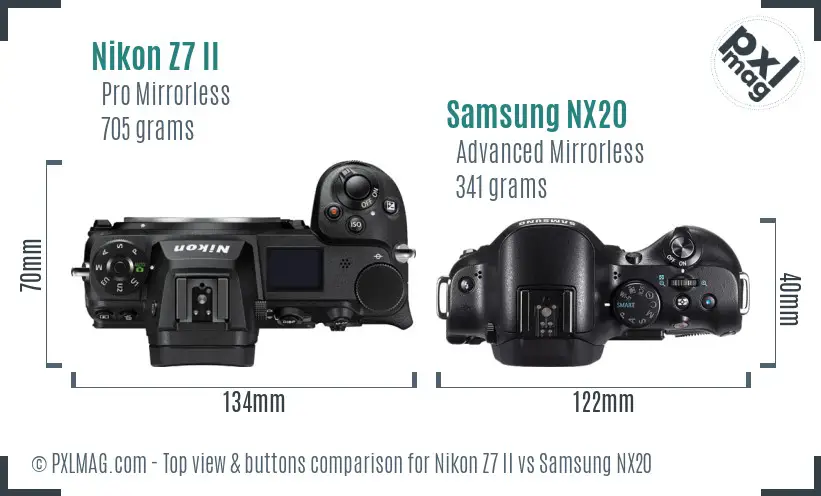 Nikon Z7 II vs Samsung NX20 top view buttons comparison