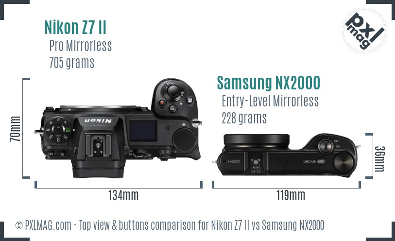Nikon Z7 II vs Samsung NX2000 top view buttons comparison