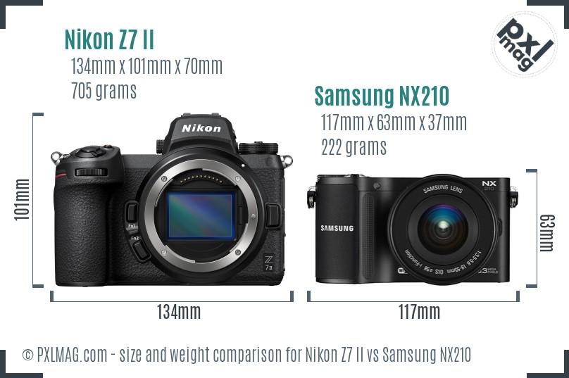 Nikon Z7 II vs Samsung NX210 size comparison