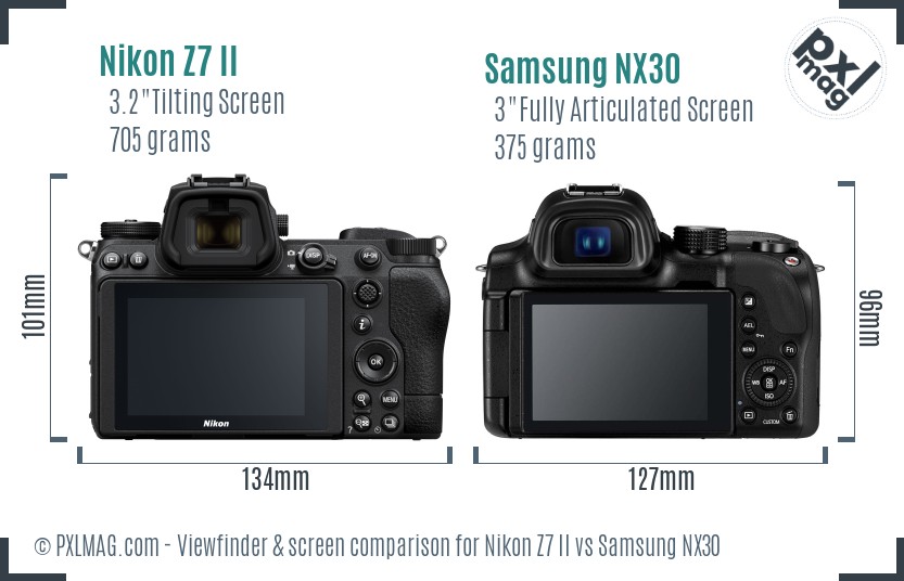 Nikon Z7 II vs Samsung NX30 Screen and Viewfinder comparison