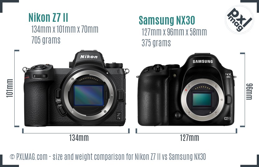 Nikon Z7 II vs Samsung NX30 size comparison