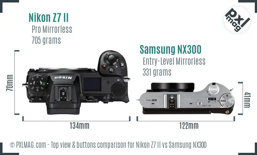 Nikon Z7 II vs Samsung NX300 top view buttons comparison