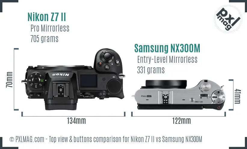 Nikon Z7 II vs Samsung NX300M top view buttons comparison Nikon Z7 II vs Samsung NX300M top view buttons comparison